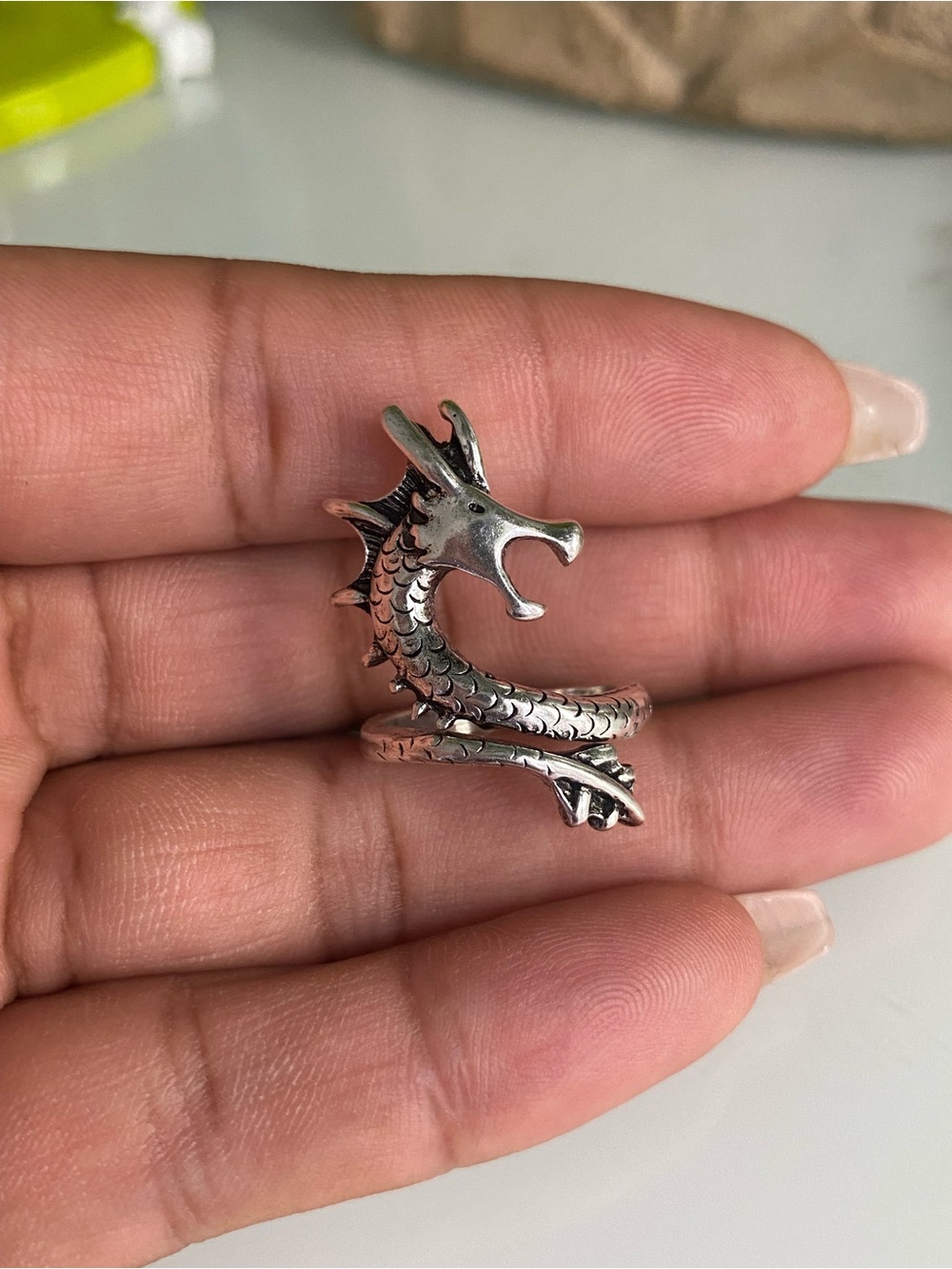 Sterling-Style Dragon Wrap Ring in Silver